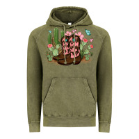 Vintage Olive cowboy boots with cactus Vintage Hoodie - MaliasSmallBusiness
