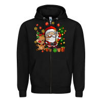 Black santa and reindeer Zipper Hoodie - AdoDesignShop