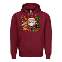 Burgundy santa and reindeer Zipper Hoodie - AdoDesignShop