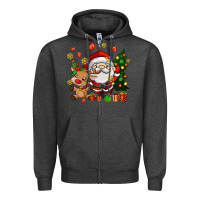 Charcoal Heather santa and reindeer Zipper Hoodie - AdoDesignShop