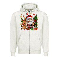 Oatmeal Heather santa and reindeer Zipper Hoodie - AdoDesignShop