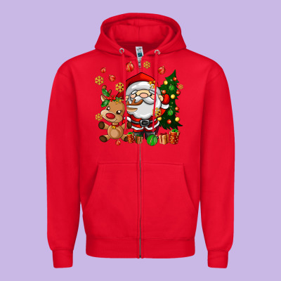 Santa And Reindeer Zipper Hoodie Designed By Adodesignshop