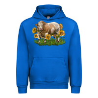 Cobalt simmental bull with sunflowers Urban Hoodie - LillyAllenDesigns