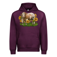 Mauve Wine simmental bull with sunflowers Urban Hoodie - LillyAllenDesigns