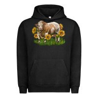Pigment Black simmental bull with sunflowers Urban Hoodie - LillyAllenDesigns