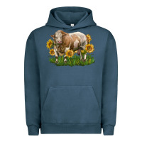Pigment Midnight Navy simmental bull with sunflowers Urban Hoodie - LillyAllenDesigns