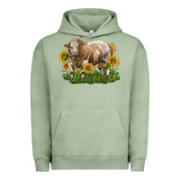 Pigment Oil Green simmental bull with sunflowers Urban Hoodie - LillyAllenDesigns