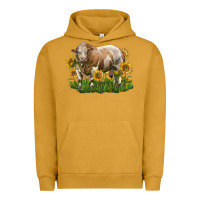 Pigment Peanut Butter simmental bull with sunflowers Urban Hoodie - LillyAllenDesigns