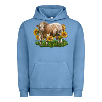 Pigment Pebble Blue simmental bull with sunflowers Urban Hoodie - LillyAllenDesigns