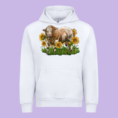 Simmental Bull With Sunflowers Urban Hoodie Designed By Lillyallendesigns