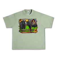 Oil Green black angus cattle and bull in barnyard Urban Heavy Tee - RanaPortraitStore