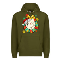 Army Green Christmas wreaths cat Premium Hoodie - MaliasSmallBusiness