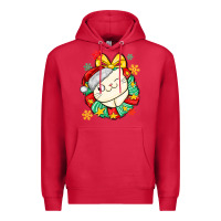 Cardinal Christmas wreaths cat Premium Hoodie - MaliasSmallBusiness