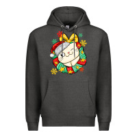 Charcoal Heather Christmas wreaths cat Premium Hoodie - MaliasSmallBusiness