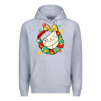 Heather Grey Christmas wreaths cat Premium Hoodie - MaliasSmallBusiness