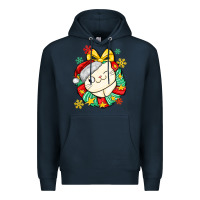 Navy Christmas wreaths cat Premium Hoodie - MaliasSmallBusiness