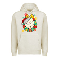 Oatmeal Heather Christmas wreaths cat Premium Hoodie - MaliasSmallBusiness