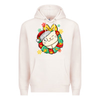 Pale Pink Christmas wreaths cat Premium Hoodie - MaliasSmallBusiness