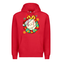 Red Christmas wreaths cat Premium Hoodie - MaliasSmallBusiness
