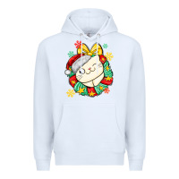 White Christmas wreaths cat Premium Hoodie - MaliasSmallBusiness