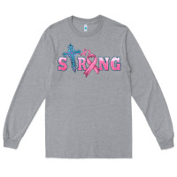 Heather Grey strong with cross ribbon Long Sleeve Tee - HRA Design Shop
