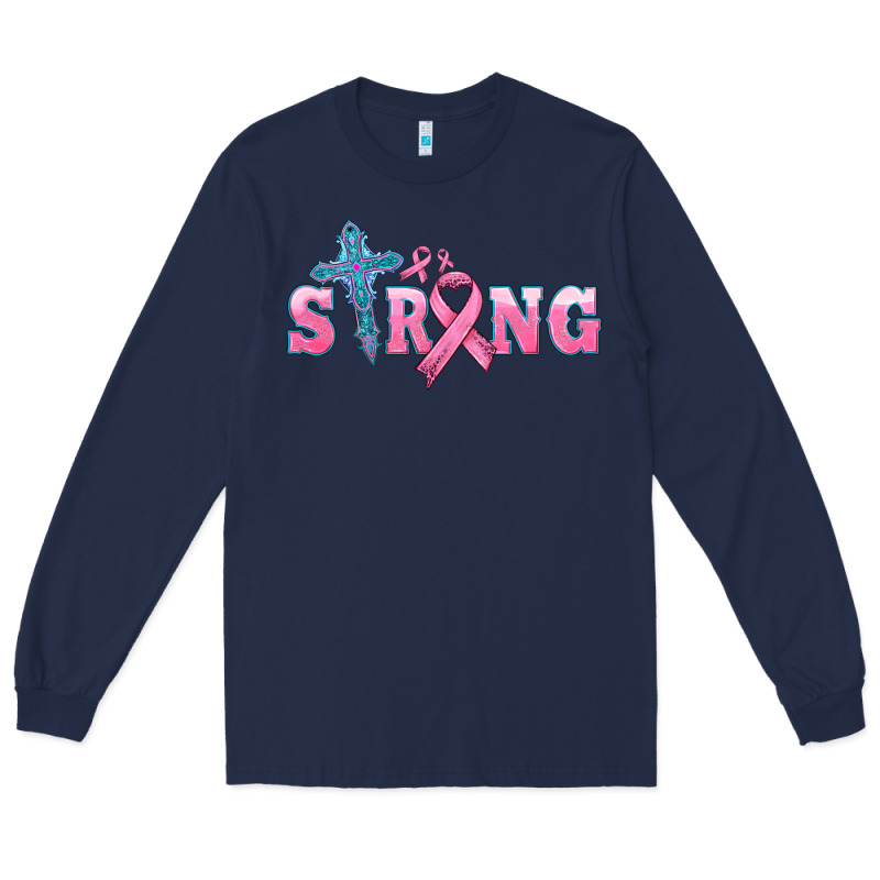 Strong With Cross Ribbon Long Sleeve Tee by HRA Design Shop | Teevron
