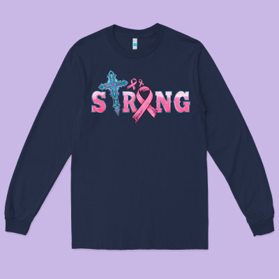 Strong With Cross Ribbon Long Sleeve Tee Designed By Hra Design Shop