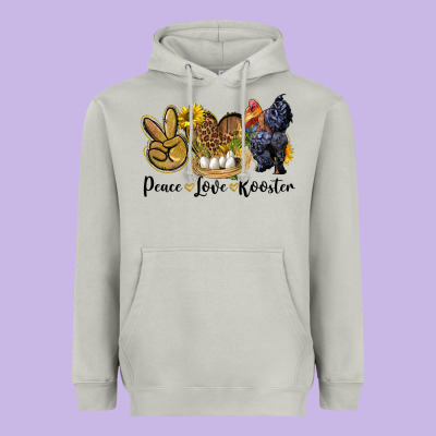 Peace Love Rooster Heavyweight Hoodie Designed By Lillyallendesigns