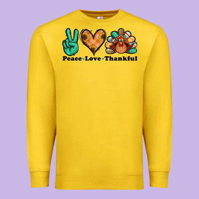 Peace Love Thankful Turkey Premium Sweatshirt Designed By Jasminsmagicworld