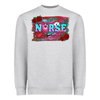 Heather Grey valentines day nurse with leopard and turquoise ba Heavyweight Sweatshirt - RanaPortraitStore