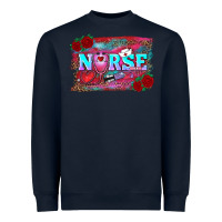 Navy valentines day nurse with leopard and turquoise ba Heavyweight Sweatshirt - RanaPortraitStore
