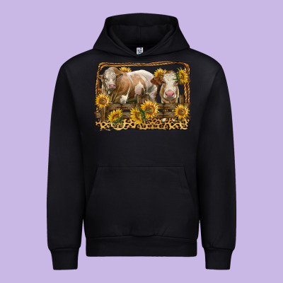 Simmental Bull And Heifer With Sunflowers Urban Hoodie Designed By Lillyallendesigns