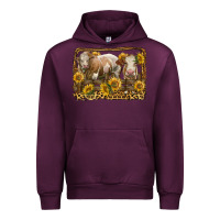 Mauve Wine simmental bull and heifer with sunflowers Urban Hoodie - LillyAllenDesigns