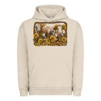 Pigment French Oak simmental bull and heifer with sunflowers Urban Hoodie - LillyAllenDesigns