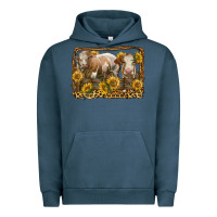 Pigment Midnight Navy simmental bull and heifer with sunflowers Urban Hoodie - LillyAllenDesigns