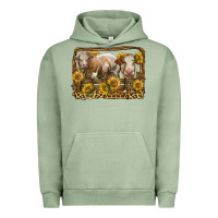Pigment Oil Green simmental bull and heifer with sunflowers Urban Hoodie - LillyAllenDesigns