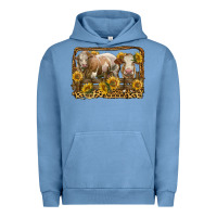 Pigment Pebble Blue simmental bull and heifer with sunflowers Urban Hoodie - LillyAllenDesigns