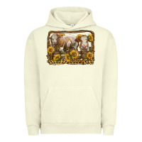 Pigment Pistachio simmental bull and heifer with sunflowers Urban Hoodie - LillyAllenDesigns
