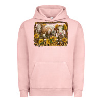 Pigment Salmon simmental bull and heifer with sunflowers Urban Hoodie - LillyAllenDesigns