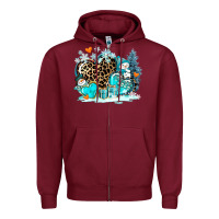 Burgundy winter hearts with snowmans Zipper Hoodie - AdoDesignShop