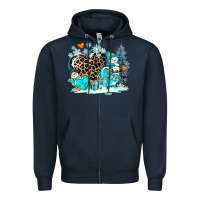 Navy winter hearts with snowmans Zipper Hoodie - AdoDesignShop