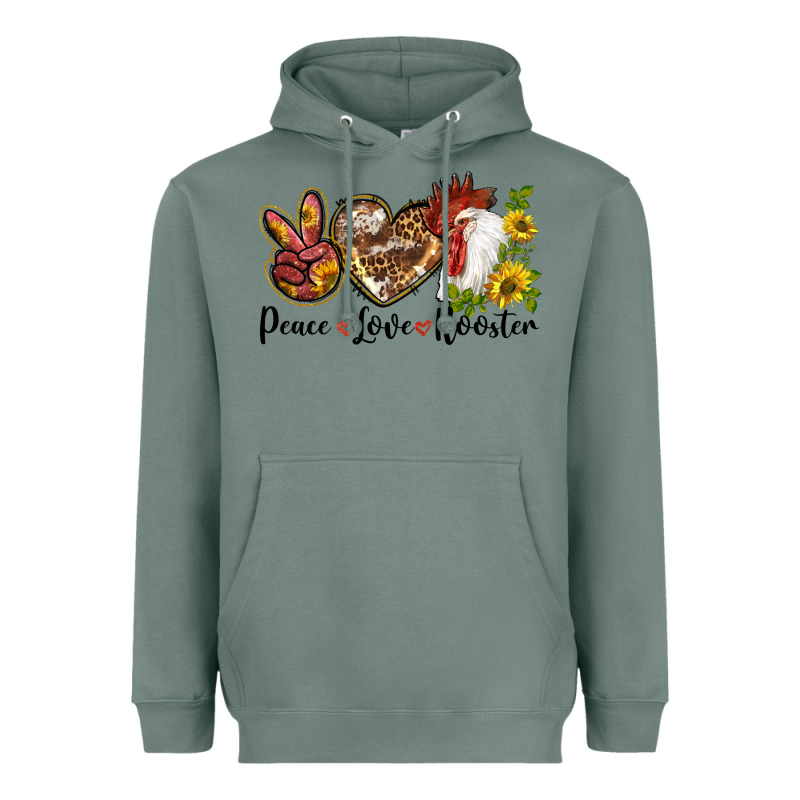 Peace Love Rooster With Sunflowers Heavyweight Hoodie by LillyAllenDesigns | Teevron