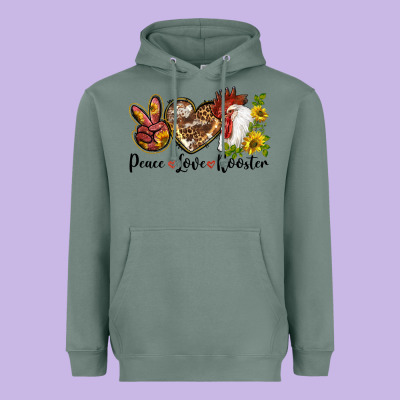 Peace Love Rooster With Sunflowers Heavyweight Hoodie Designed By Lillyallendesigns