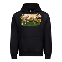 Black charolais cow with sunflower Urban Hoodie - LillyAllenDesigns