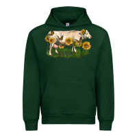 Forest Green charolais cow with sunflower Urban Hoodie - LillyAllenDesigns