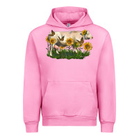Fuchsia Pink charolais cow with sunflower Urban Hoodie - LillyAllenDesigns