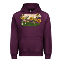 Mauve Wine charolais cow with sunflower Urban Hoodie - LillyAllenDesigns