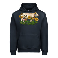 Navy charolais cow with sunflower Urban Hoodie - LillyAllenDesigns
