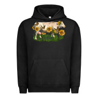 Pigment Black charolais cow with sunflower Urban Hoodie - LillyAllenDesigns