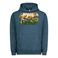 Pigment Midnight Navy charolais cow with sunflower Urban Hoodie - LillyAllenDesigns